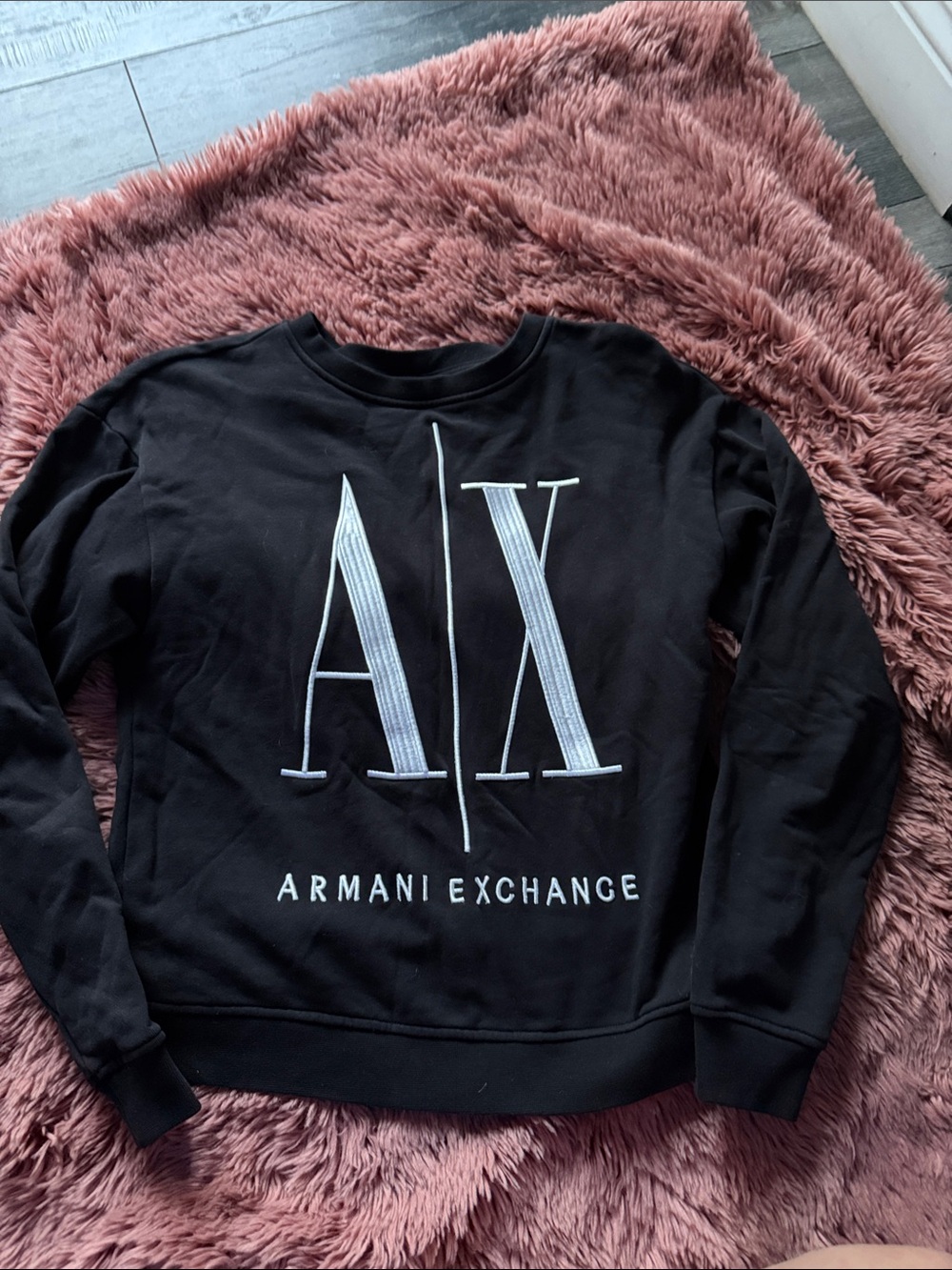 Armani Exchange FW21 Black Logo Print Cotton Crewneck Sweatshirt